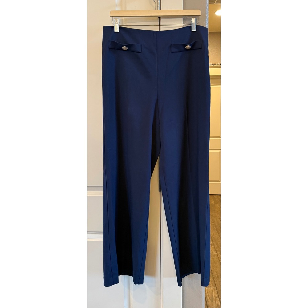 LOFT Navy Blue Flat Front Side Zip Wide Leg Business Casual Trousers Pant Sz 12 - Picture 9 of 9